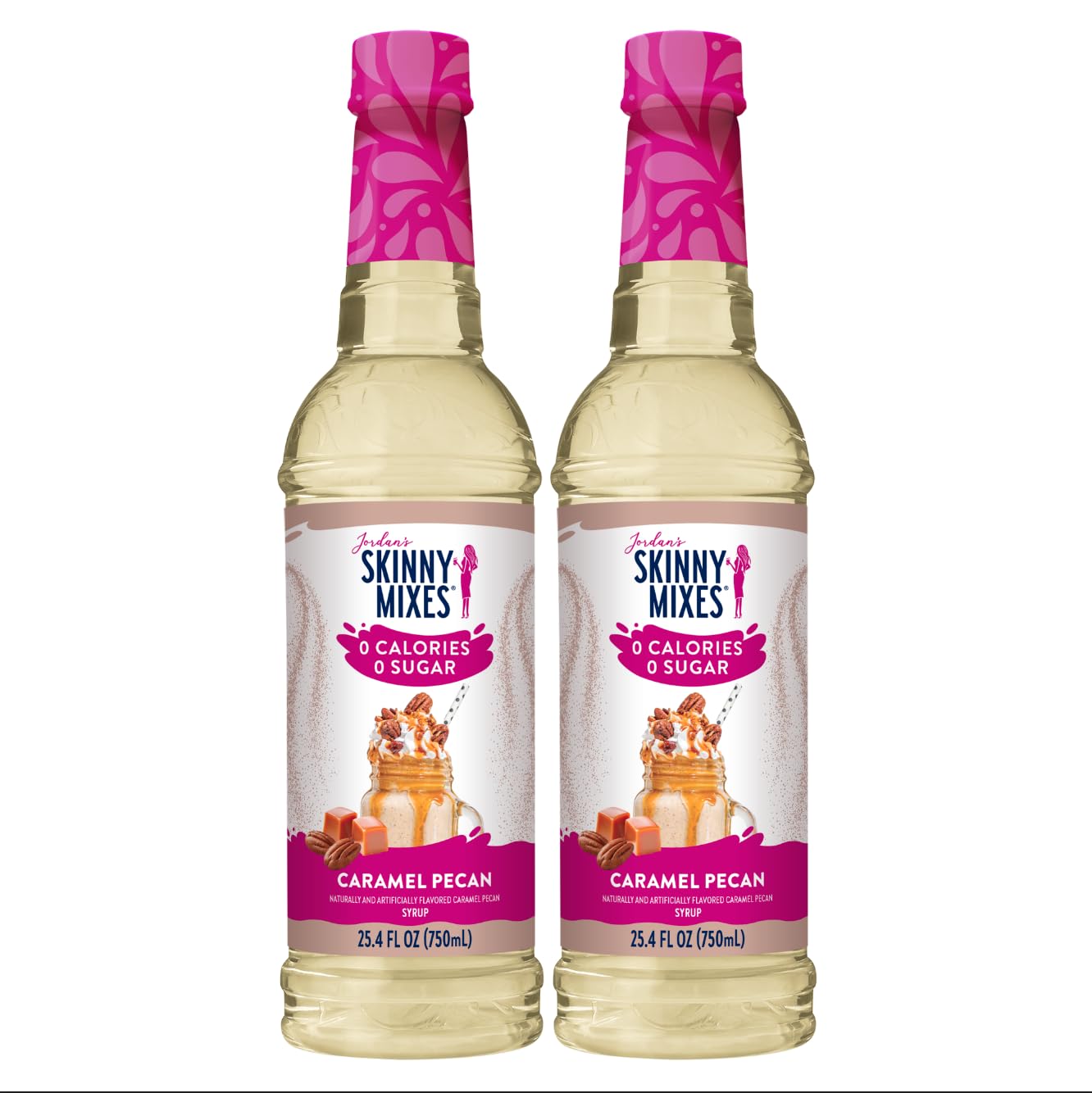 Jordan's Skinny Mixes Sugar Free Coffee Syrup, Caramel Pecan Coffee Flavoring Syrup, Zero Calorie Drink Mix, Lattes, Baking, Protein Shake or Cocktail, Dairy & Gluten Free, Kosher, 25.4 Fl Oz, 2 Pack