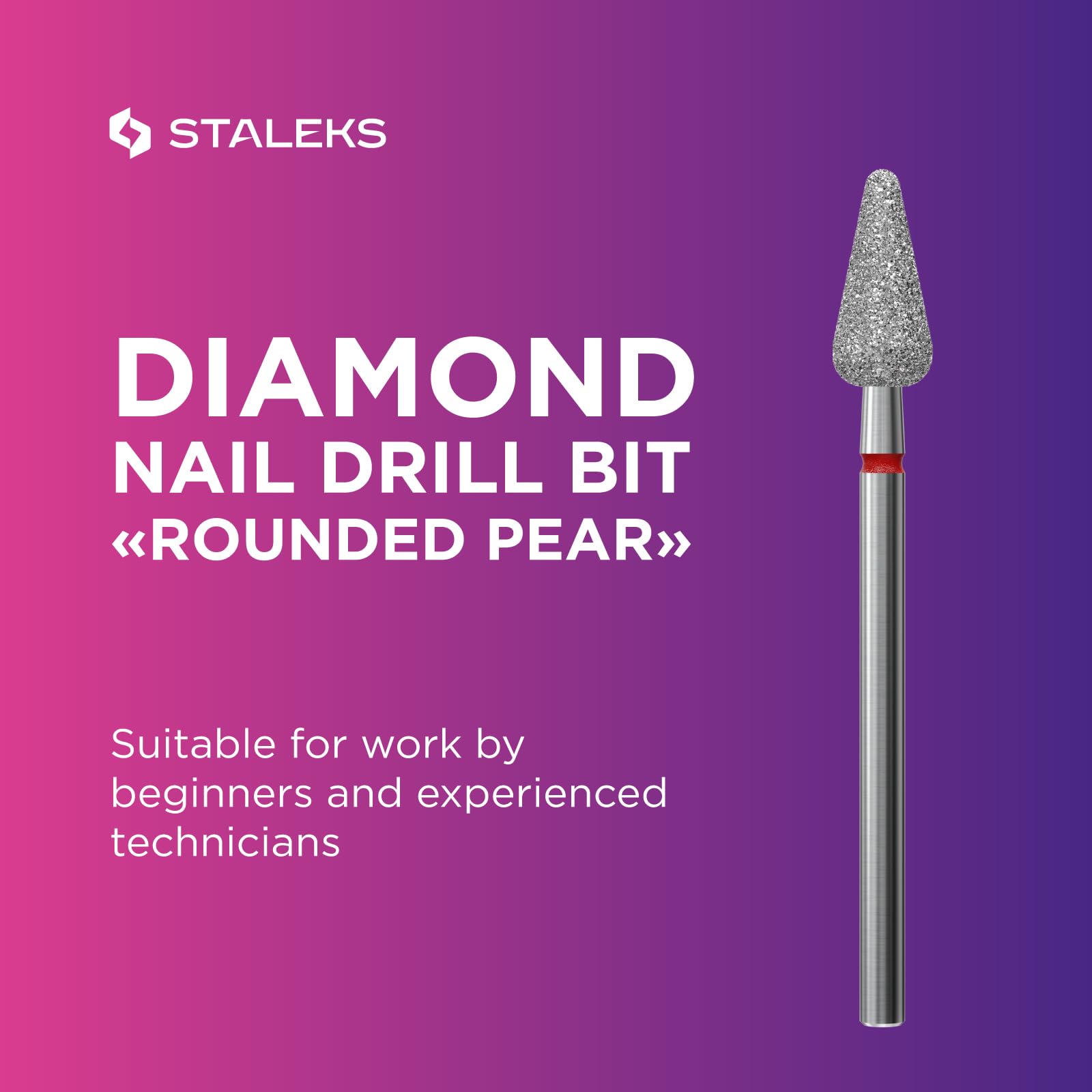 STALEKS PRO Expert - Punta diamantata per trapano per unghie, a pera arrotondata, rossa, testa da 5 mm/12 mm WP), morbida abrasività per cuticole, pareti laterali, pulizia epidermide e hardware