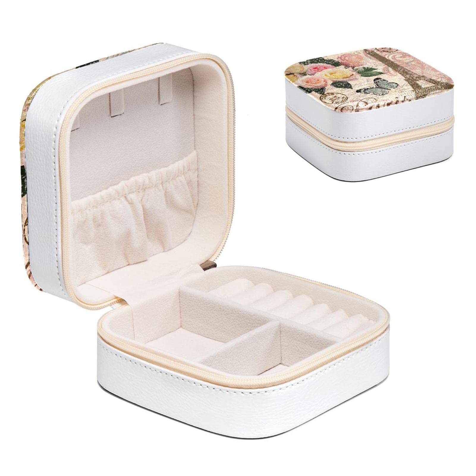 Boîte à bijoux tour vintage pour femme organisateur compact boucles d'oreilles