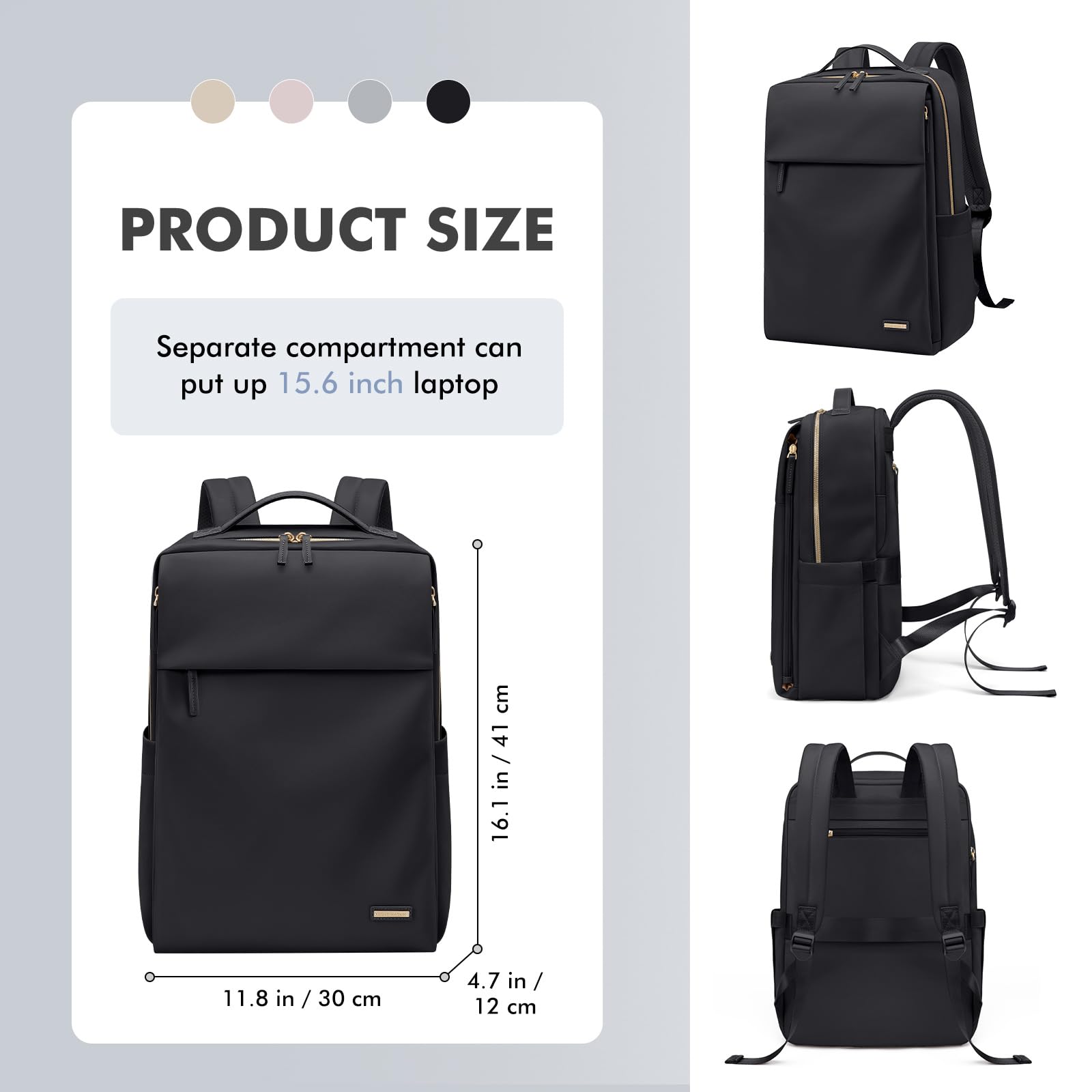 GOLF SUPAGS Mochila de Viaje para Portátil de Mujer de 15,6 Pulgadas, Aprobado por la Compañía Aérea de Mochila de Informal Multifuncional para Trabajo, Universidad y Viajes (Negro)