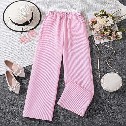 Girls' Striped Wide Leg Pants Loose High Waist Elastic Waist Trousers Trendy Slant Pocket Sweatpants Boy Fall Outfits3