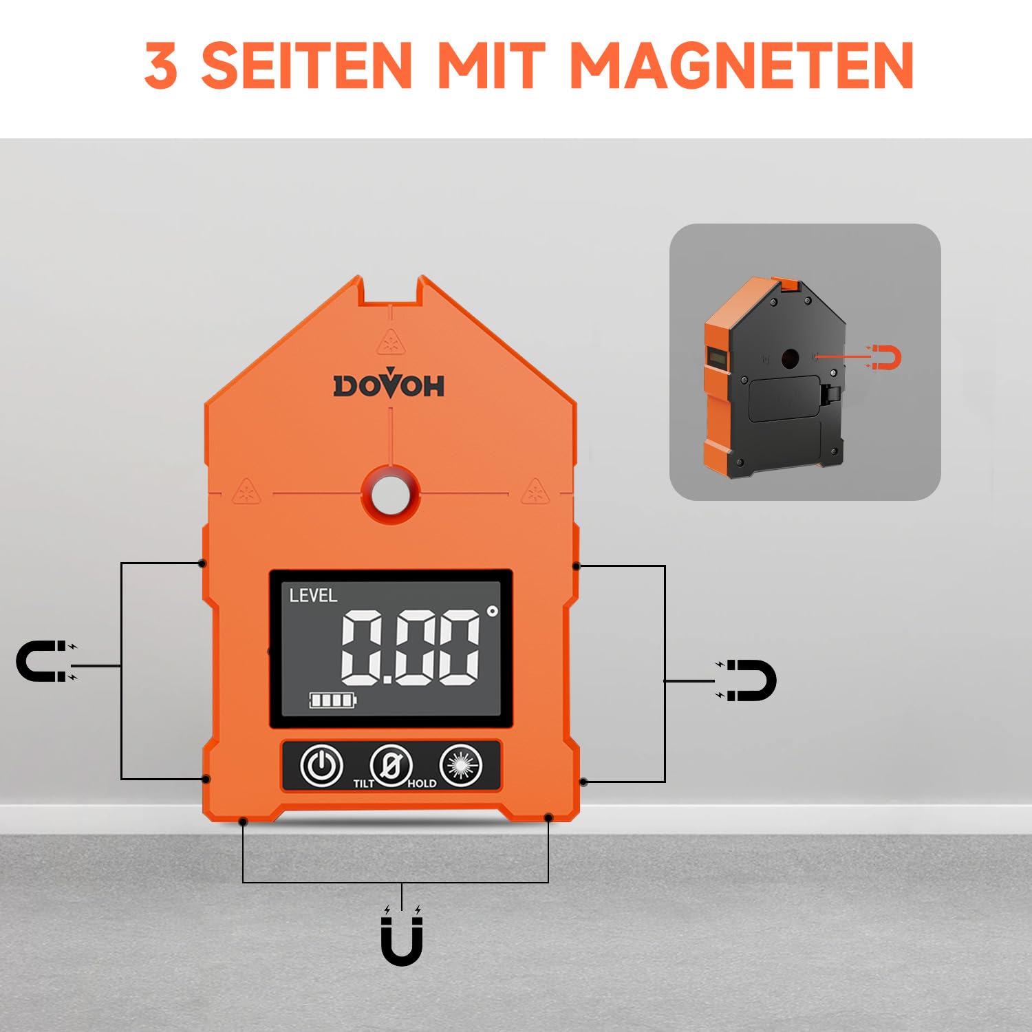 DOVOH 3-in-1 Digitaler Winkelmesser mit Laser WG-3L