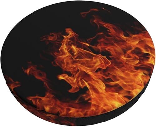 Funda redonda para taburete de bar, llamas de fuego naranja ardiente sobre negro, funda de cojín elástica para asiento de taburete lavable, funda a