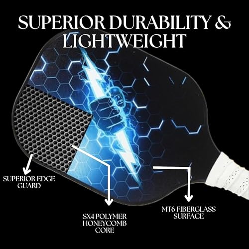 Miniatura 6 de Juego de paletas profesionales de pickleball  Paquete de 2  Fibra de vidrio premium y núcleo de panal de polipropileno  Agarre ergonómico  Bolsa de