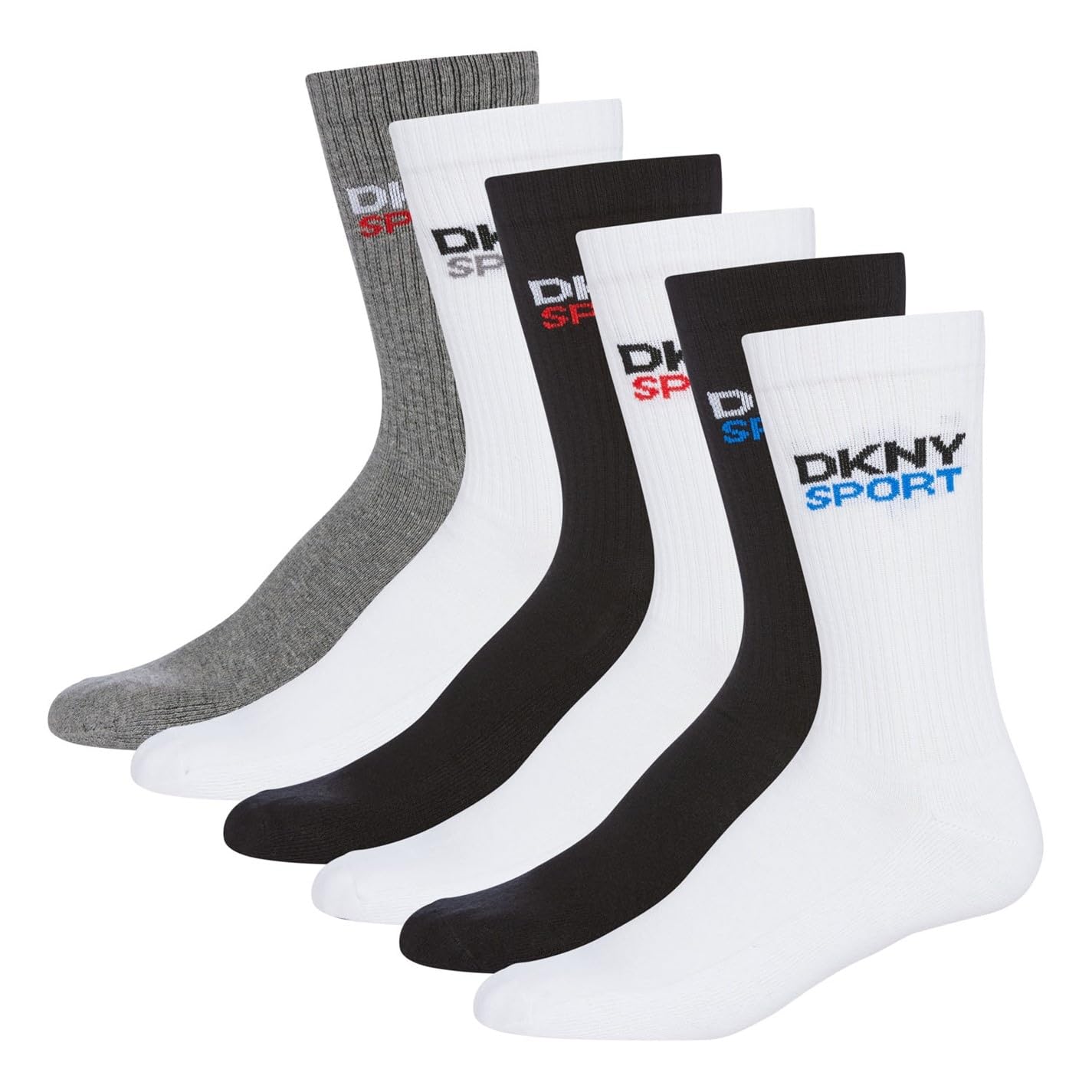 Dkny Men's Black/White/Grey 6 Pack Sports Socks Dogwood Cotton 7-11