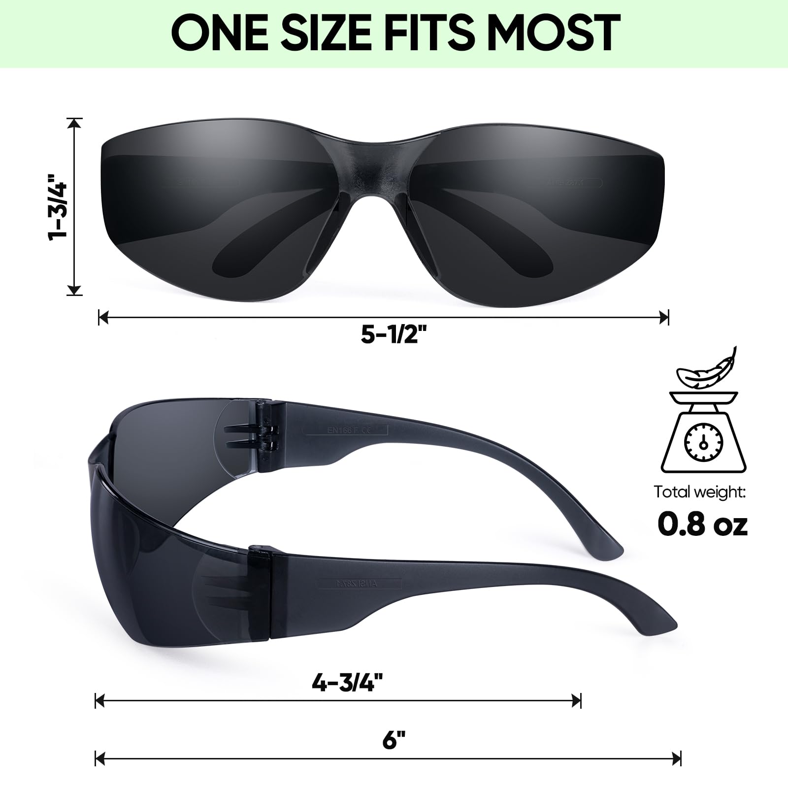 TICONN 12 gafas de seguridad para hombre, gafas de seguridad resistentes a arañazos y impactos, cumple con la norma ANSI Z87.1 (carbón, paquete de 12)