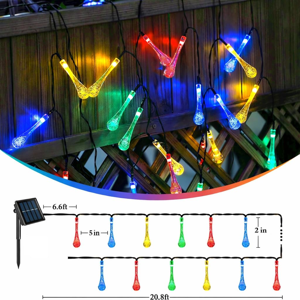 XERGY Solar String Lights - 30 LED Water Drop Fairy Lights -7