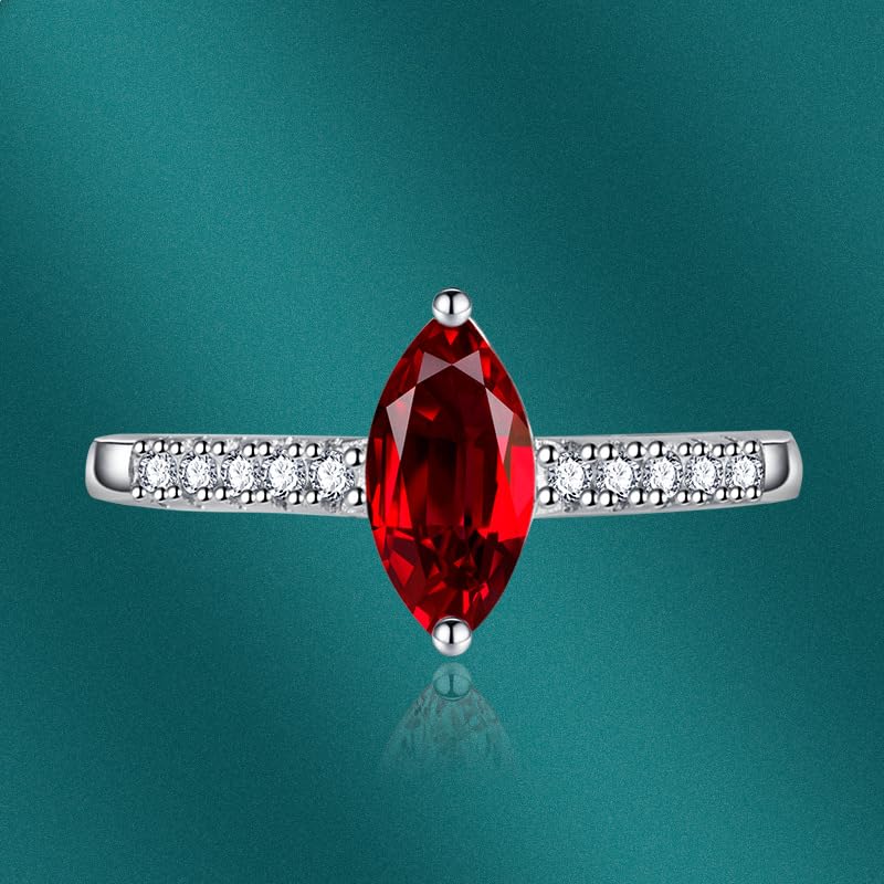 2CT Marquise Cut Cubic Zirconia Engagement Rings 14K White Gold Plated 925 Sterling Silver Marquise Shape Gemstone Rings for Women Birthstone Wedding Band CZ Promise Adjustable Open Ring（red）3