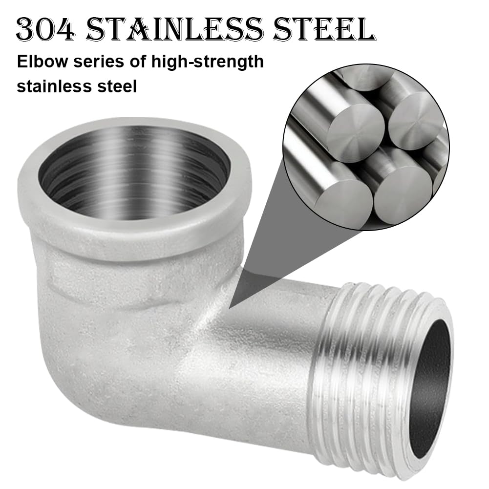 2x 304 Edelstahl Wandwinkel – 1/2 Zoll IG – 90° Bogen, Verdickt – Für Heizung, Sanitär, Warm-/Kaltwasser & Druckluft