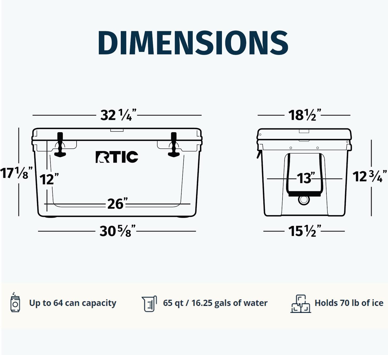 RTIC Hard Cooler 65 qt, Grey, Ice Chest with Heavy Duty Rubber Latches, 3 Inch Insulated Walls Keeping Ice Cold for Days, Great for The Beach, Boat, Fishing, Barbecue or Camping : Sports & Outdoors