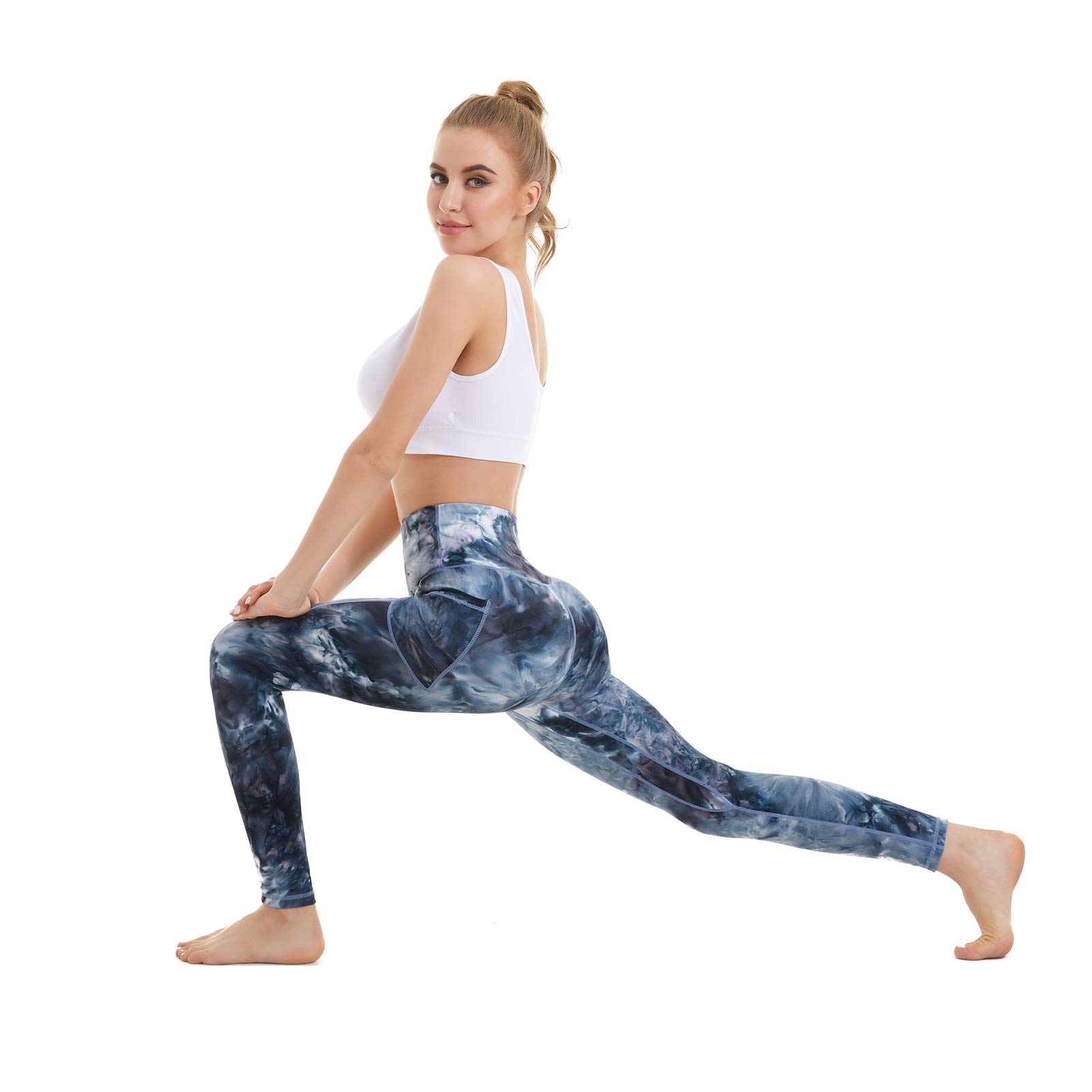 AMYTIS Legging de Sport Femme Pantalon de Yoga avec Poches Yoga Fitness Gym Taille Haute Leggings pour Femmes