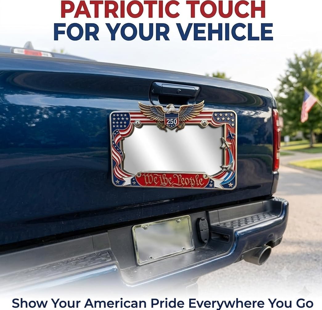 America 250th Anniversary License Plate Frame (1776-2026) - Rustproof Heavy-Duty Metal Commemorative Frame - Patriotic USA Car Accessories for Men & Women, Universal U.S. Fit 12x6
