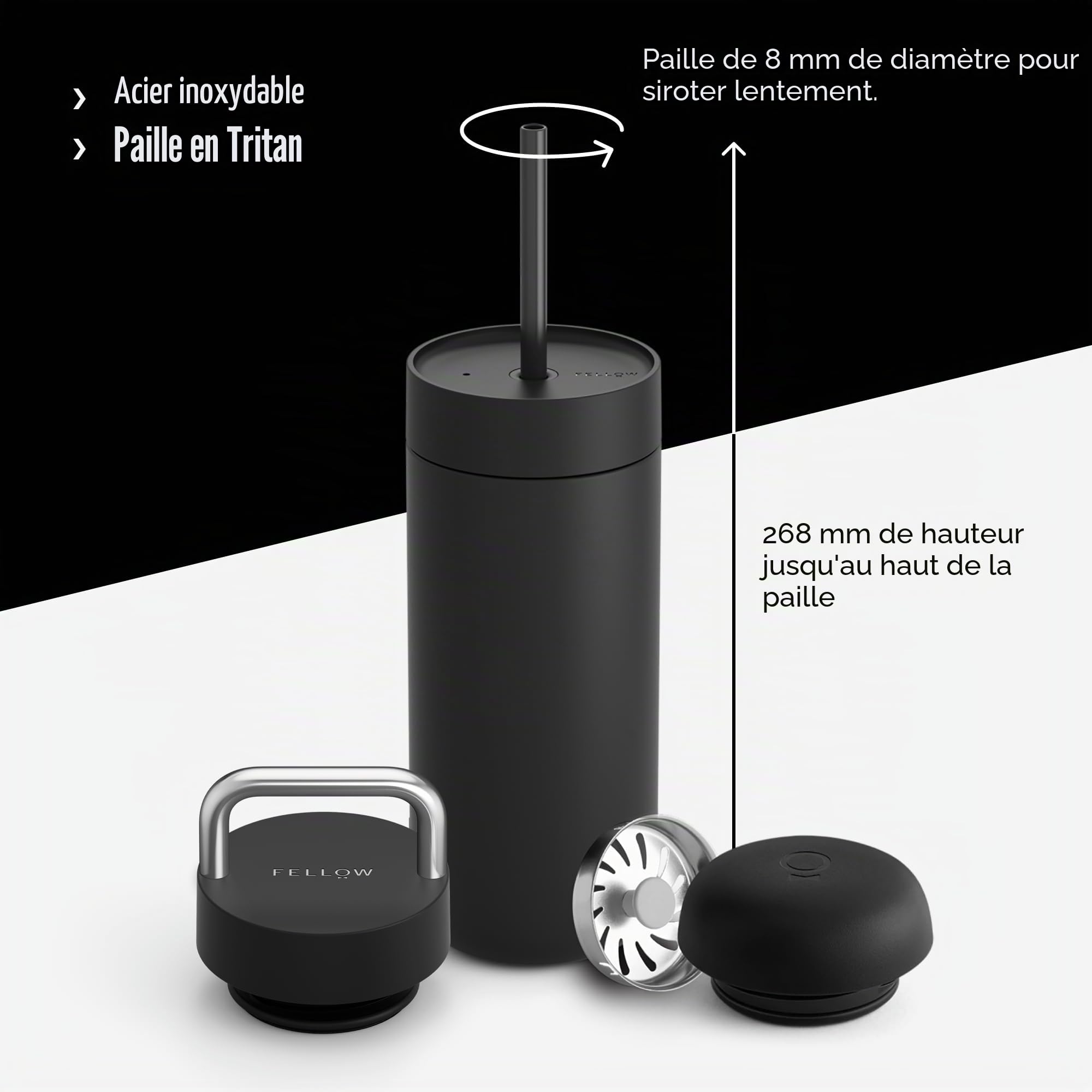 Fellow Carter Thermal mug Set 3 Caps Matte Black 473 ML