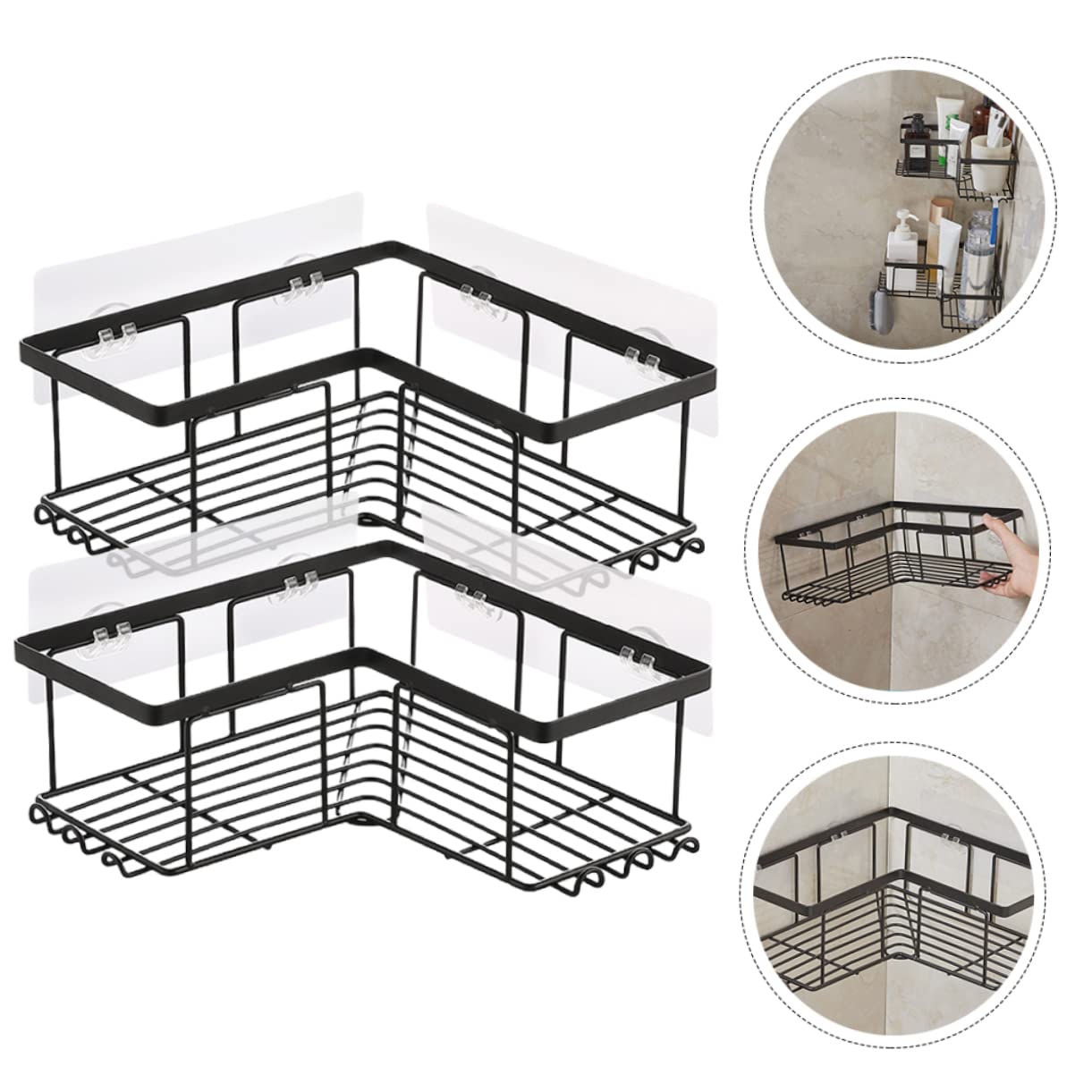 POPETPOP 2 pezzi Mensola Angolare Doccia Organizer per Foratura Acciaio Carbonio Design per Maggiore Capacità Facile Installazione Nero