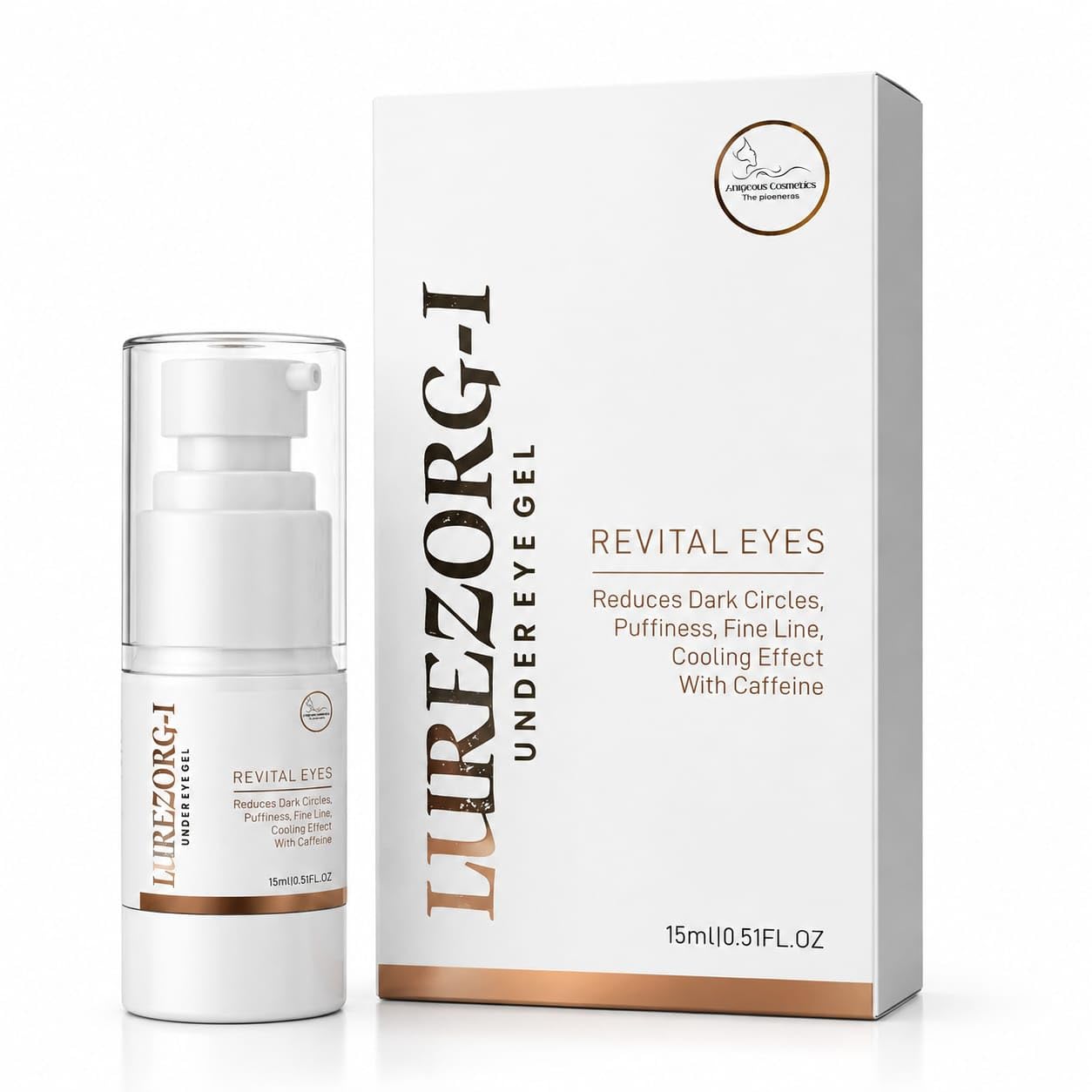 lurezorg-i under eye gel for revital eyes | with vitamin k | vitamin a | niacinamide | aloevera extract | alfa arbutin | orange peel extract | glycerin | caffiene | reduces dark spots | puffiness | fine lines around the eyes |