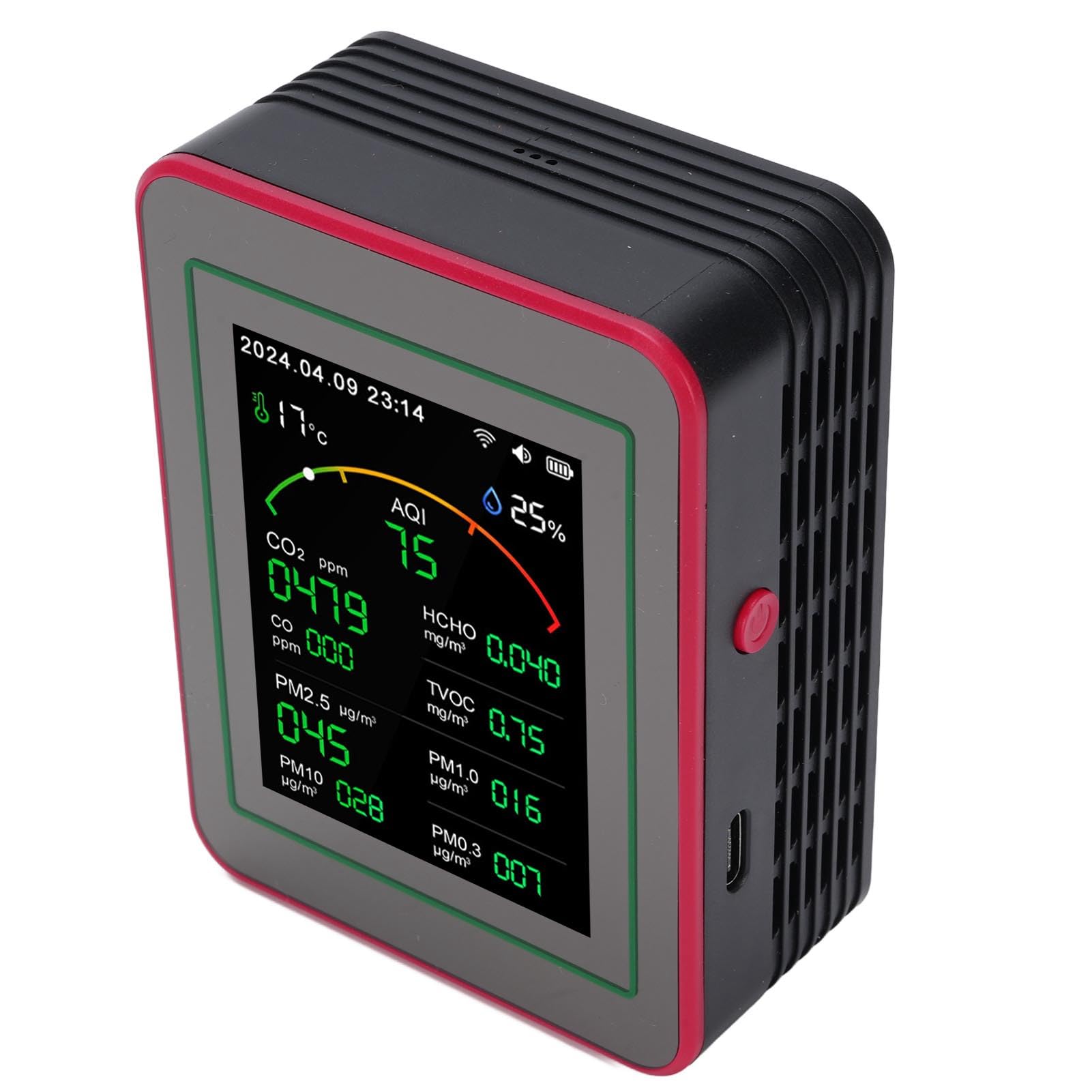 Tester della qualità dell'aria, Batteria Incorporata da 2000 MAh Display HD Accurato da 2,8 Pollici Rilevatore di qualità dell'aria CO2 TVOC HCHO per la Casa (#1)
