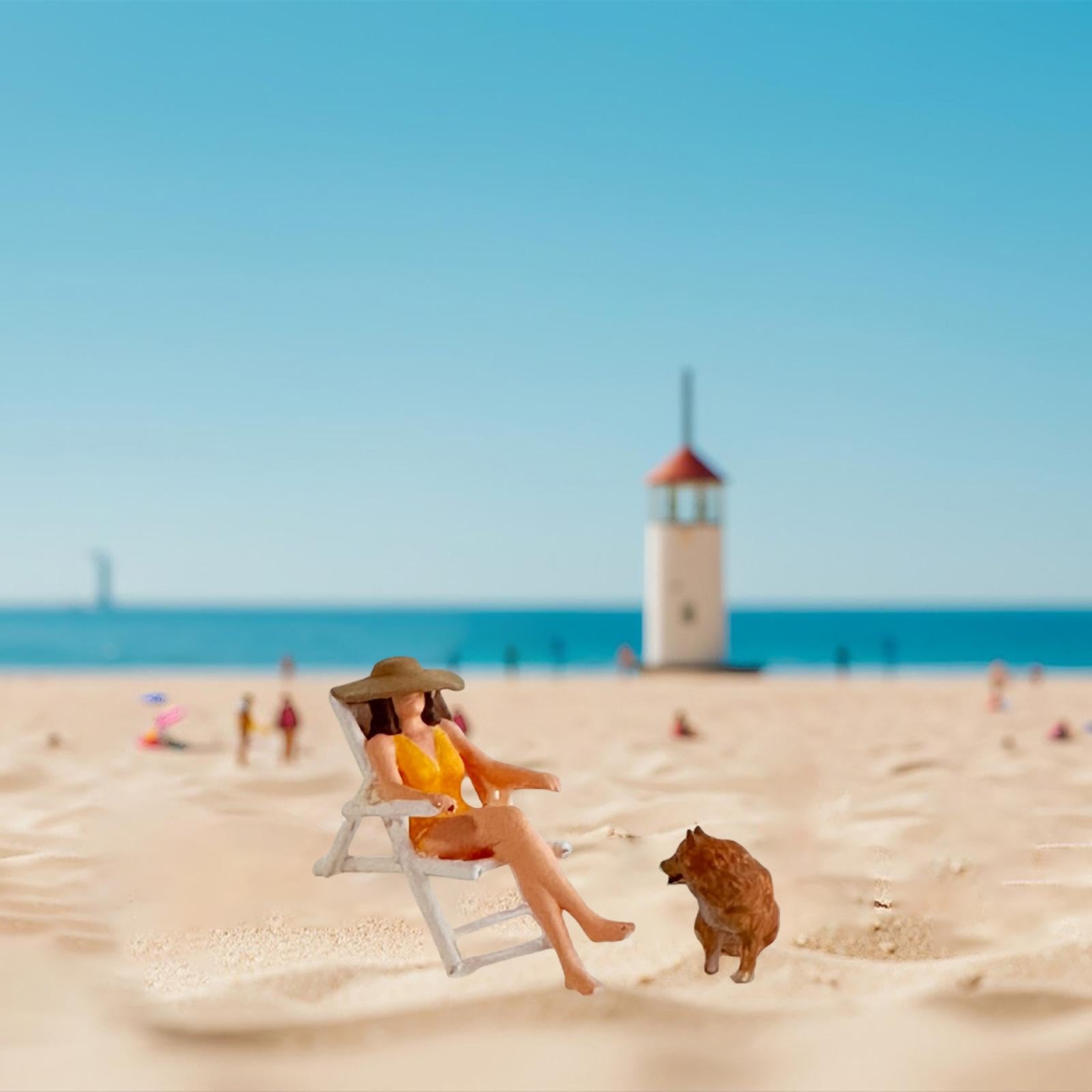 2 Figurines Miniatures de Vacances à La Plage à L'échelle 1/64, Figurines de Femmes et de Chiens