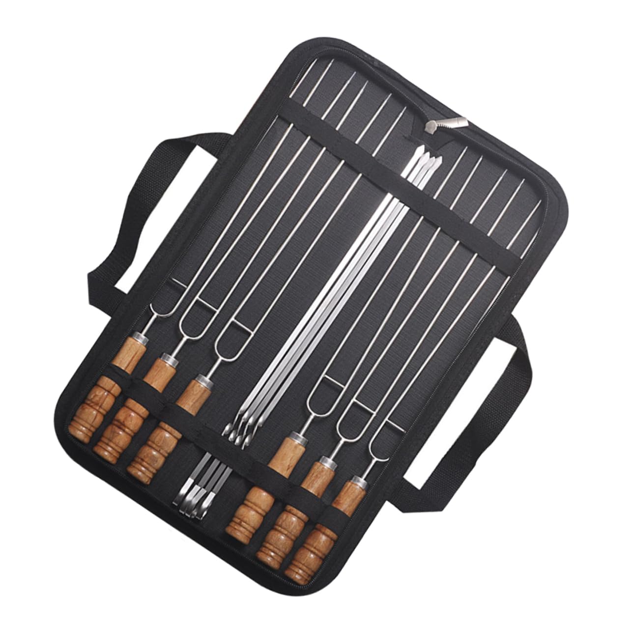 Hemobllo 10pezzi Spiedini in Acciaio Inox Con Custodia Manico in Legno Bastoncini Per Barbecue Lunghi e Antiscivolo Per Grigliate All Aperto e Campeggio Realizzati Con Finitura Liscia Per f