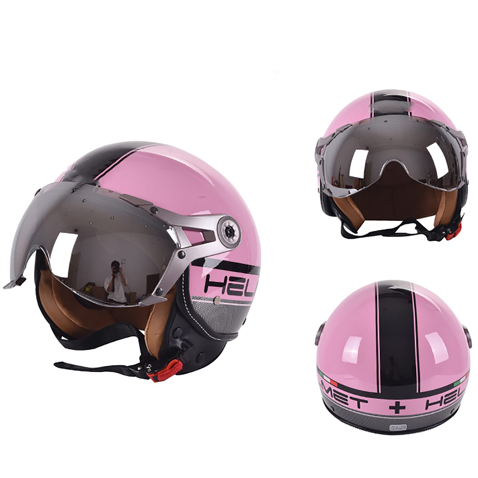 JATIBOSH Medio Casco Retro Tratamiento De Fortalecimiento, Antiarañazos Motocicleta Casco, Lentes Chapadas En Plata Clara De Primera Calidad Jet Ciclomotor Abierto Cascos, Certificación ECE