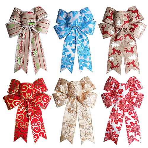 ODOOKON 6 Pièces Arc de Noël, Noeud Cadeau, 30cm Noeuds d'arbre de Noël, Noeud de NoëL Rouge, gros Nœuds en Ruban, pour Décoration de Cadeaux, Couronnes de Noël, Rubans de décoration d'arbre de Noël Cover
