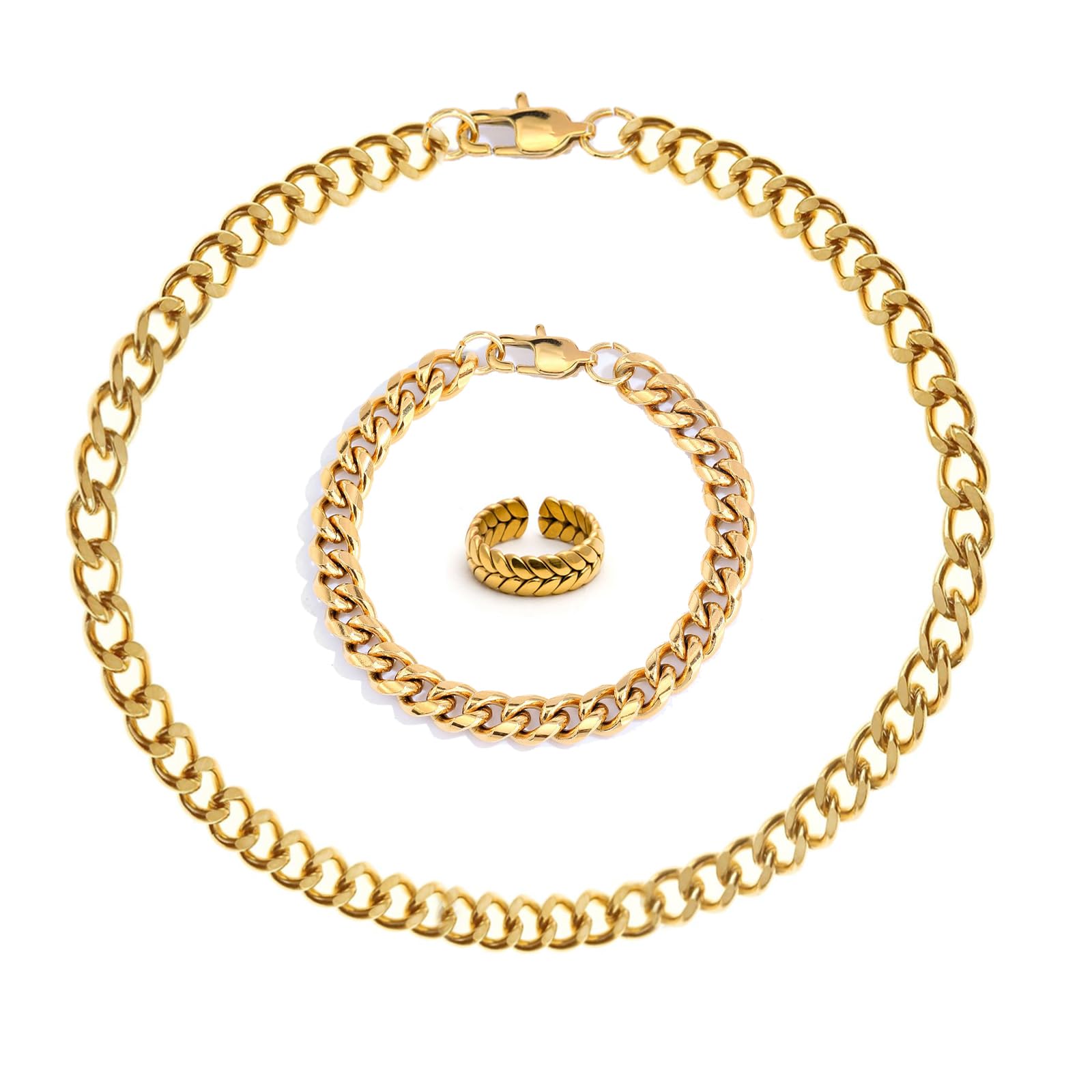 DGUSOCadena Oro Hombre, Cadena Dorada Hombre Cadena de Oro Hombre 55 cm | 4 mm, Collar Hombre Acero Inoxidable, Collar Hombre y Pulsera de Oro De Los Hombres, Anillo de Oro de Los Hombres