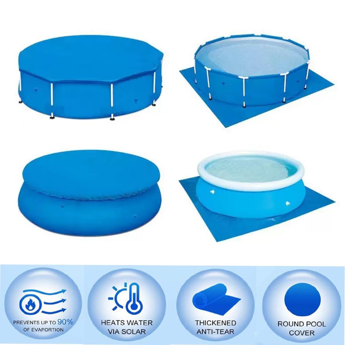 Bâche pour Piscines Ronde, Bâches Solaire Ronde pour Piscines Gonflables, Couverture De Piscine Protection pour 244cm/8feet Piscines Hors Sol