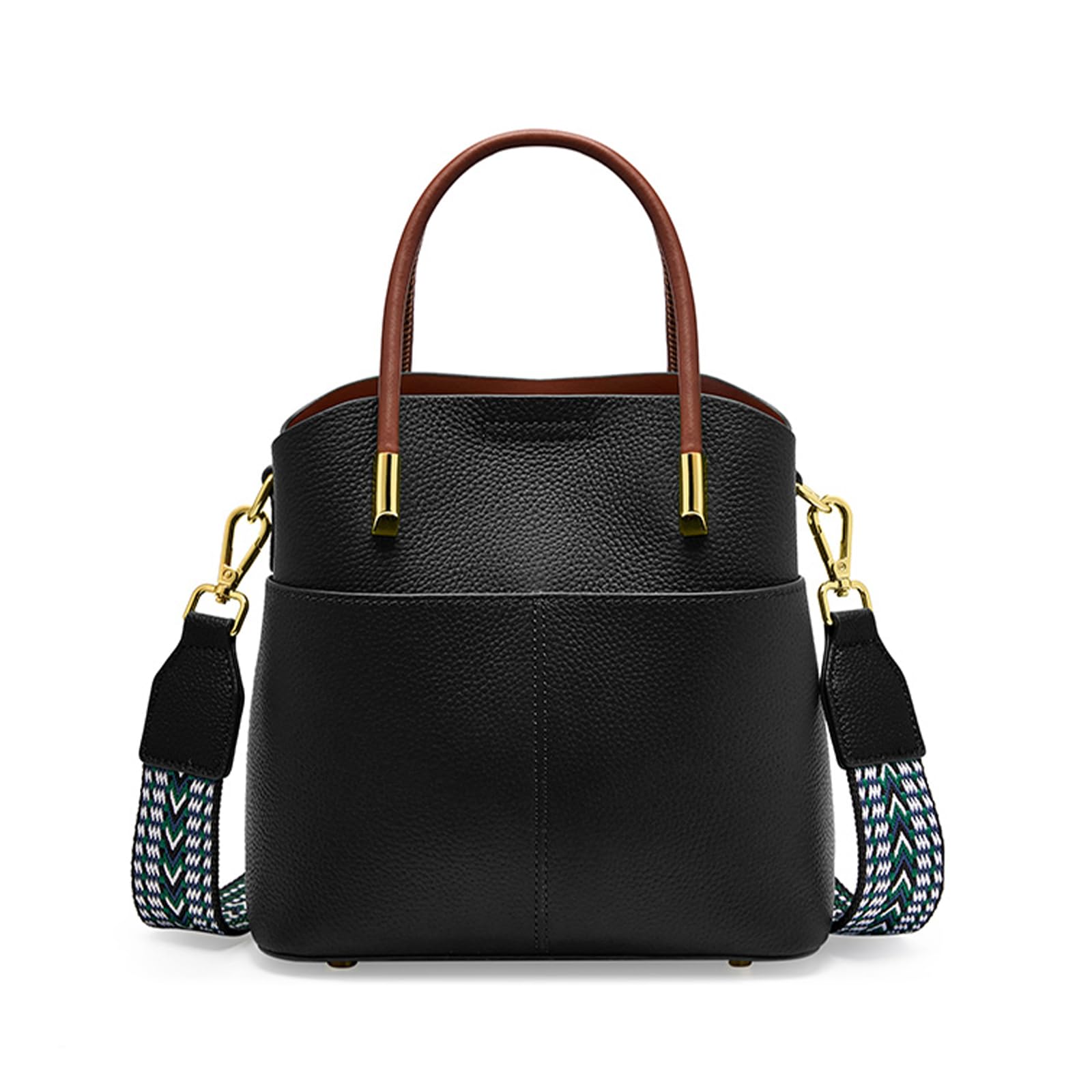 Bucket Bags for Women Genuine Leather Shoulder Purse Top-Handle Handbags Crossbody Bag with 2 Removable Straps