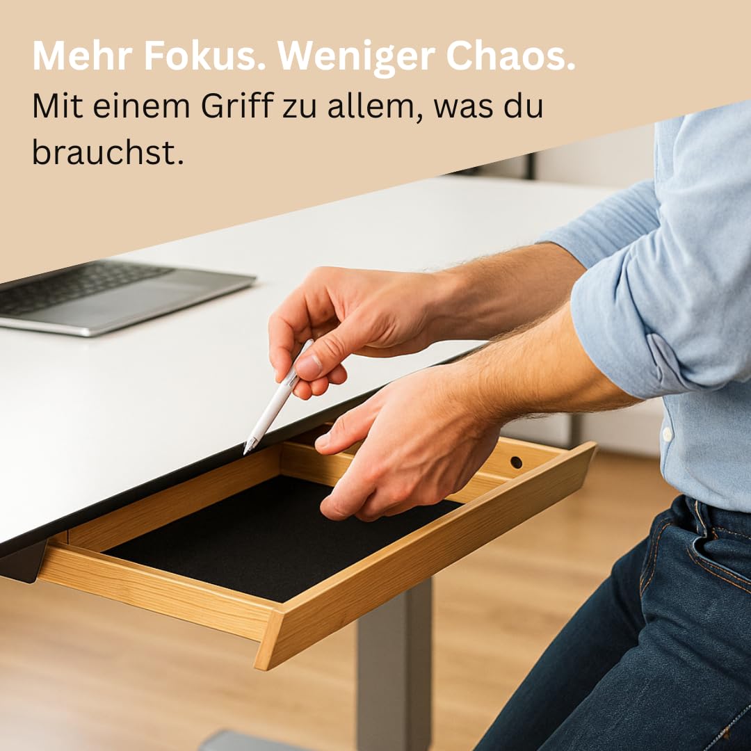 WIRSCHDA® Premium Unterbauschublade Bambus – Schreibtisch Organizer flach & ausziehbar | Untertisch Schublade für Homeoffice & höhenverstellbare Tische | Büro Ordnungssystem Holz