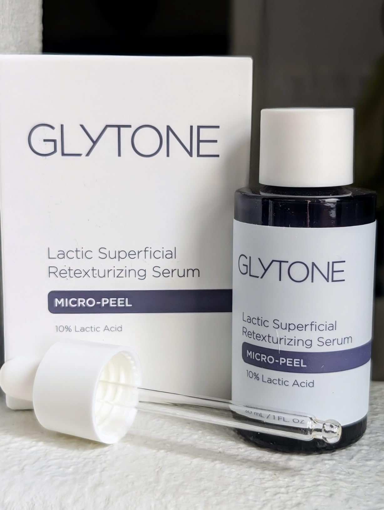 Glytone Micro-Peel Lactic Superficial Retexturizing Serum | Anti-Aging AHA Exfoliating Serum for Face with 10% Lactic Acid | Hydrates, Brightens & Reduces Wrinkles | Paraben-Free - 1 Fl oz