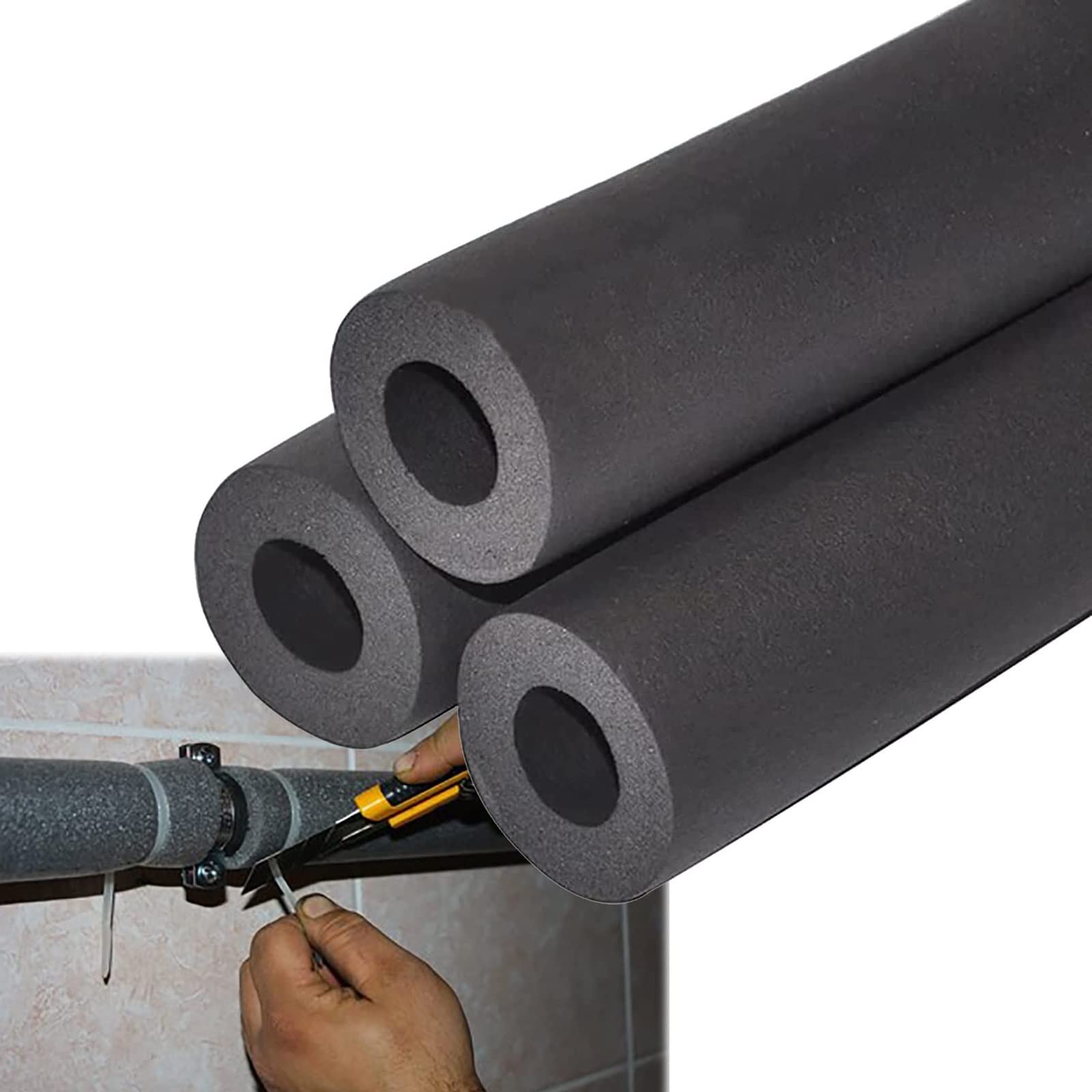 Pipe Insulation， Pipe Insulation Split Foam Tube with Adhesive 1.7m Multiple Sizes Black(ID20MM)