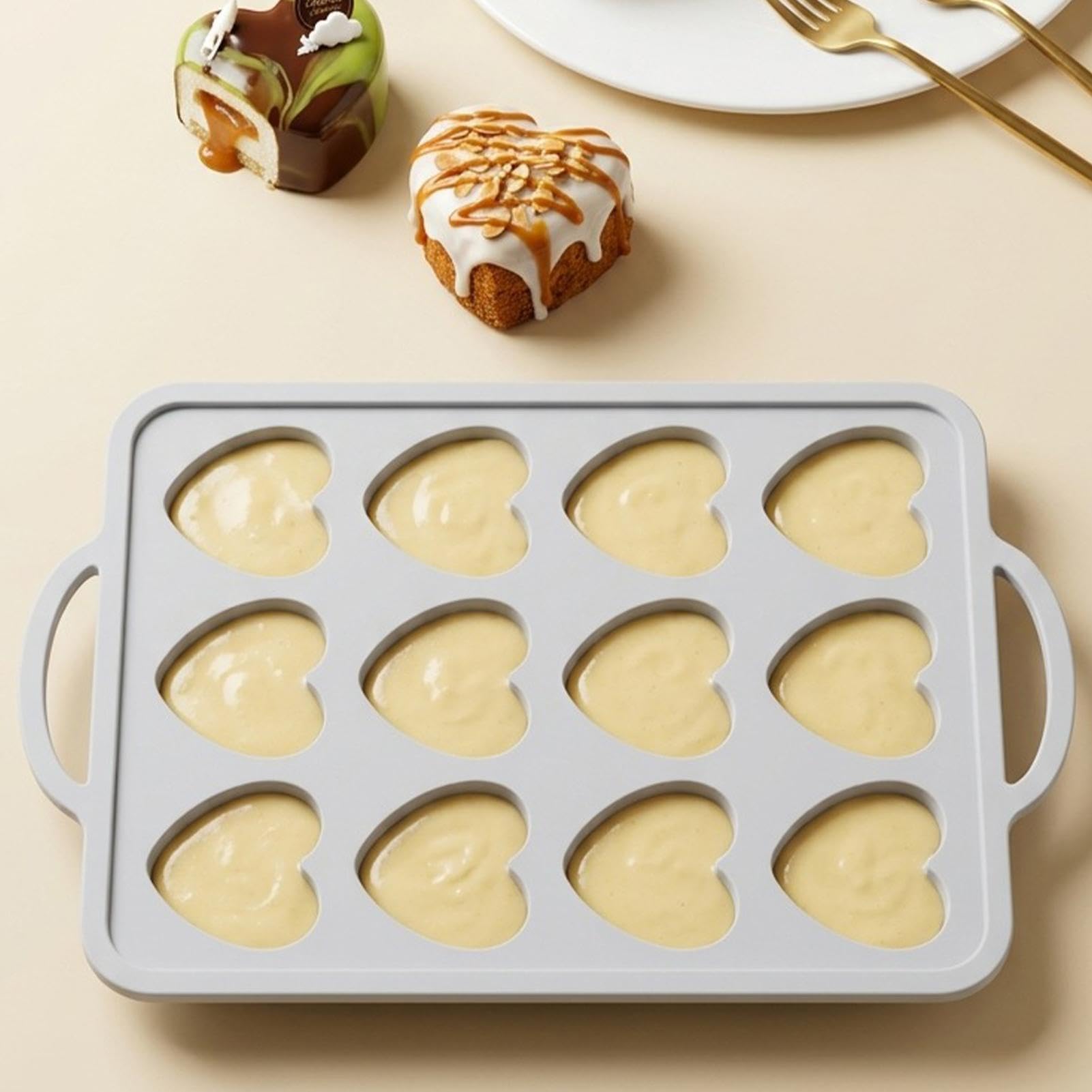 Stampo in silicone per cioccolato, strumento da cucina in silicone, 12 cavità, a forma di cuore, per vacanze, compleanno, casa, appartamento, cucina, San Valentino, Natale