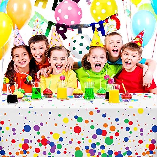 Rainbow Dot Tablecloth Colorful Polka Dot Tablecloth 54"X108" Rectangle Polyester Fabric Table Cover For Rainbow Birthday Baby Shower Christmas Carnival Festival Paint Theme Party Decor Supplies #TOP5