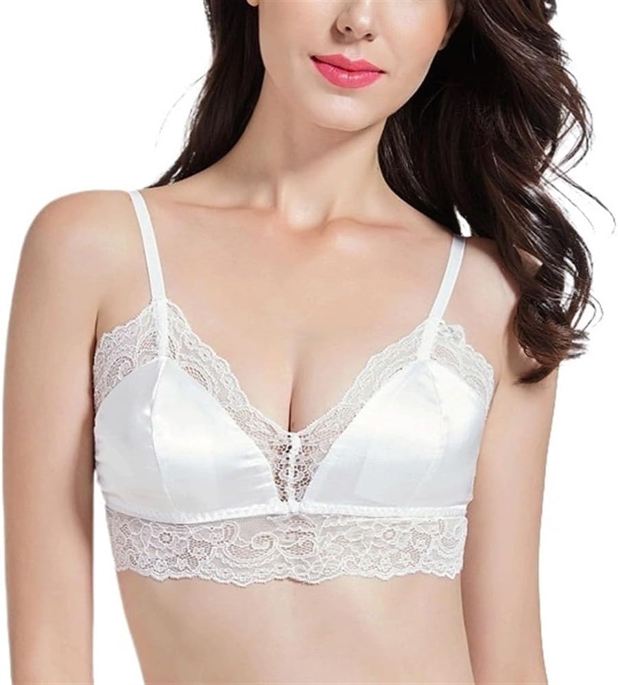 レディース マルベリーシルクサテンブラレット トップス セクシー レース 薄手 快適 デイリーブラ フレンチトライアングルカップ ス