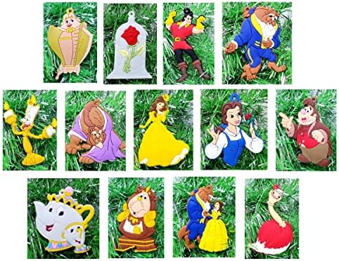 Beauty and The Beast Holiday Christmas Tree Ornament Set Featuring Belle, Beast and Friends - Around 3" Tall