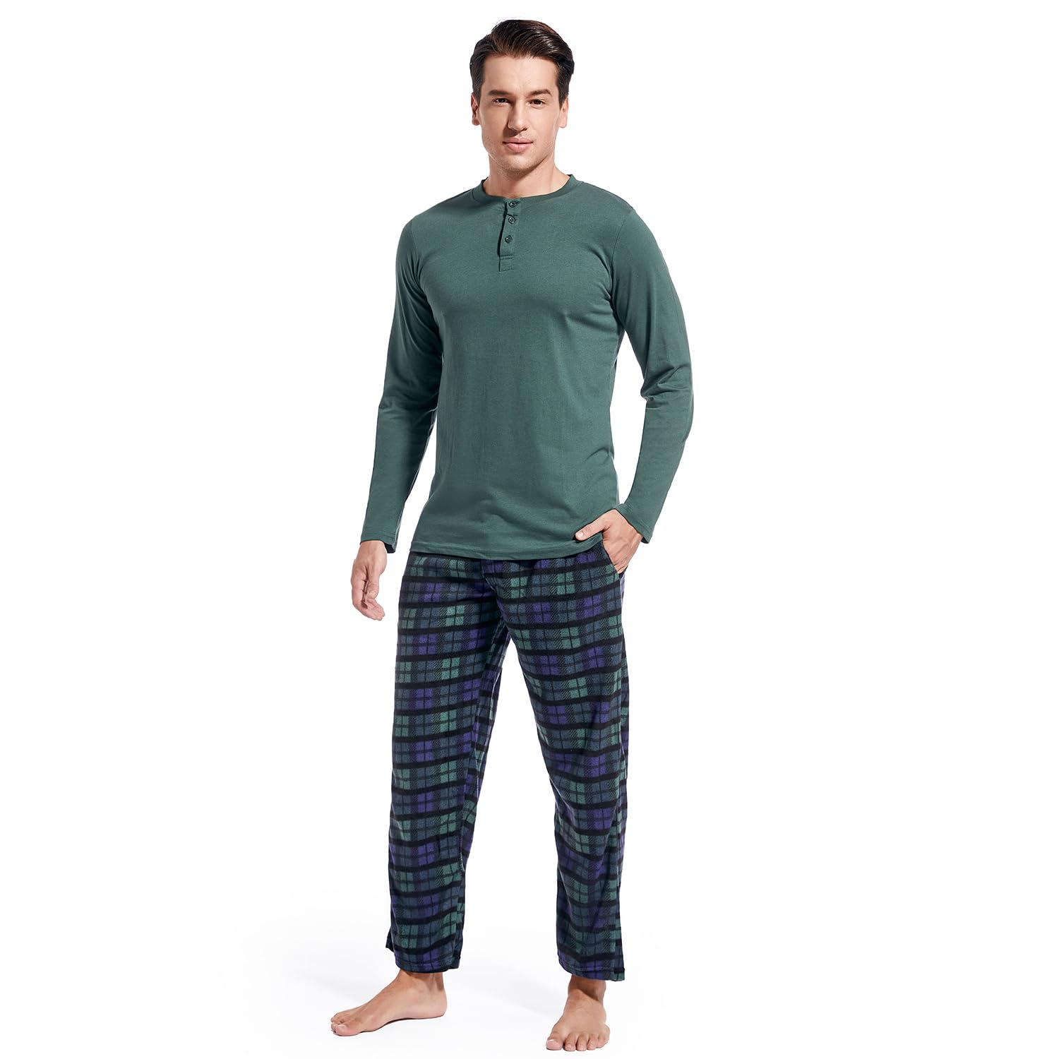 DG HillPajama Pants Men - Flannel Pajama Pants Fleece PJS Sets Cotton Top - Mens Pajama Set PJ Sleep Pant Loungewear Sets