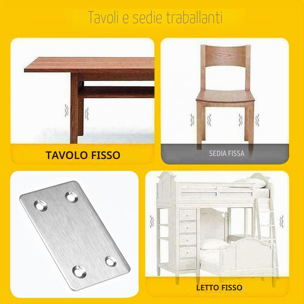 10 Pezzi Piastra In Acciaio Inox Staffa Angolare Piatta Staffa Heavy Duty Che Unisce Riparazione Piastra Staffa Dritta per Riparare Sedie Tavoli da Pranzo Letti, 60x38mm