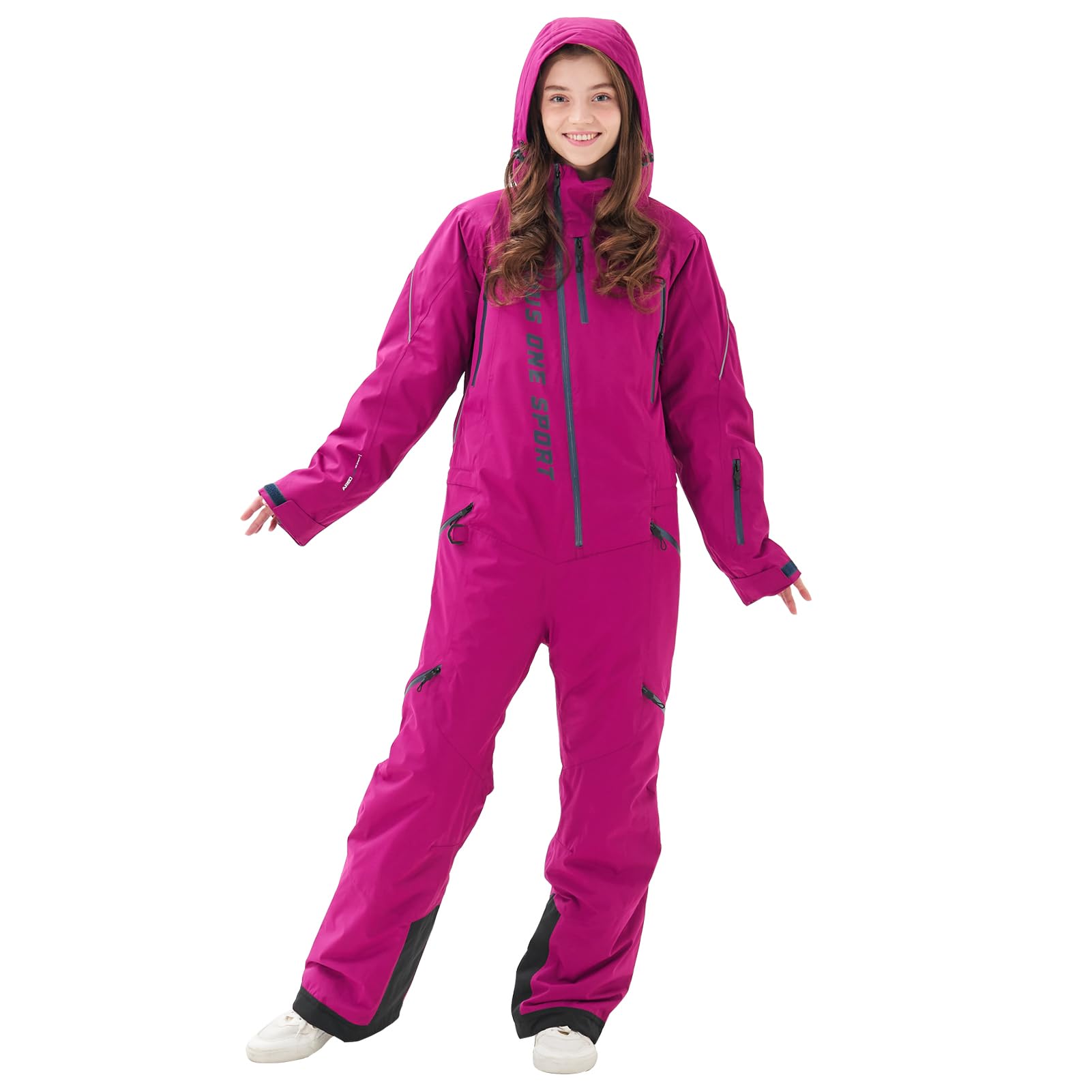 Photo 1 of MOUS ONE Women One Pieces Ski Suits Waterproof Warm Insulated Ski Jumpsuit Removable Hood Snowsuit for Snow Sport(Purple, 2X-Large)