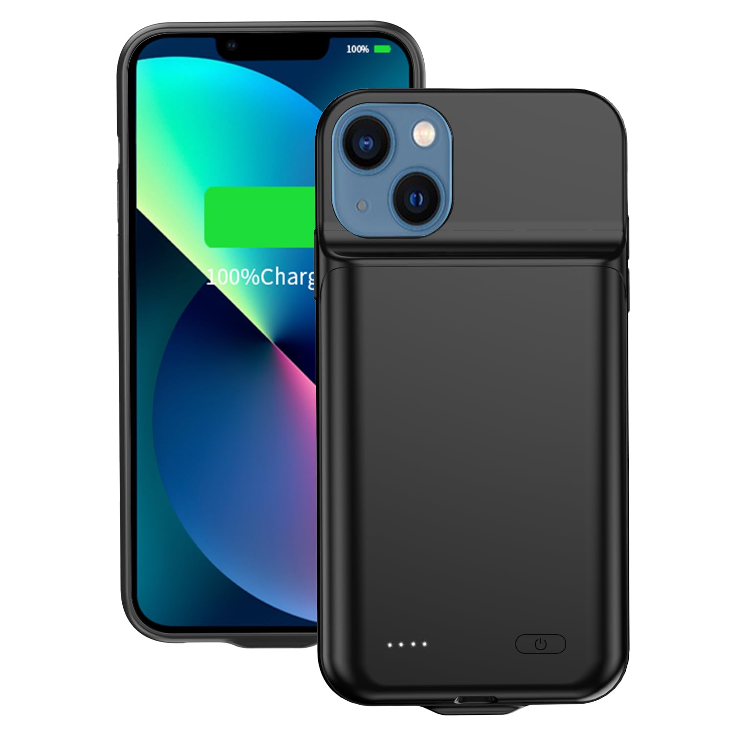 Akkuhülle für iPhone 13, 6,1 Zoll, 7000 mAh, hohe Kapazität, wiederaufladbarer Akku, Ladehülle mit Displayschutzfolie, Schwarz