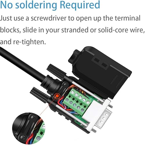 Miniatura 2 de 10 adaptadores seriales DB9 hembra sin soldadura RS232 D-SUB, 0.630 in más delgado 9Pin terminal de puerto sin soldadura placa de ruptura a presión
