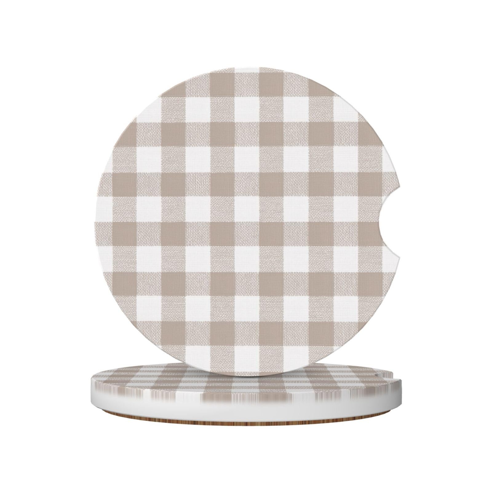 Brown and White Checkered Pattern Ceramic Coasters,2pcs