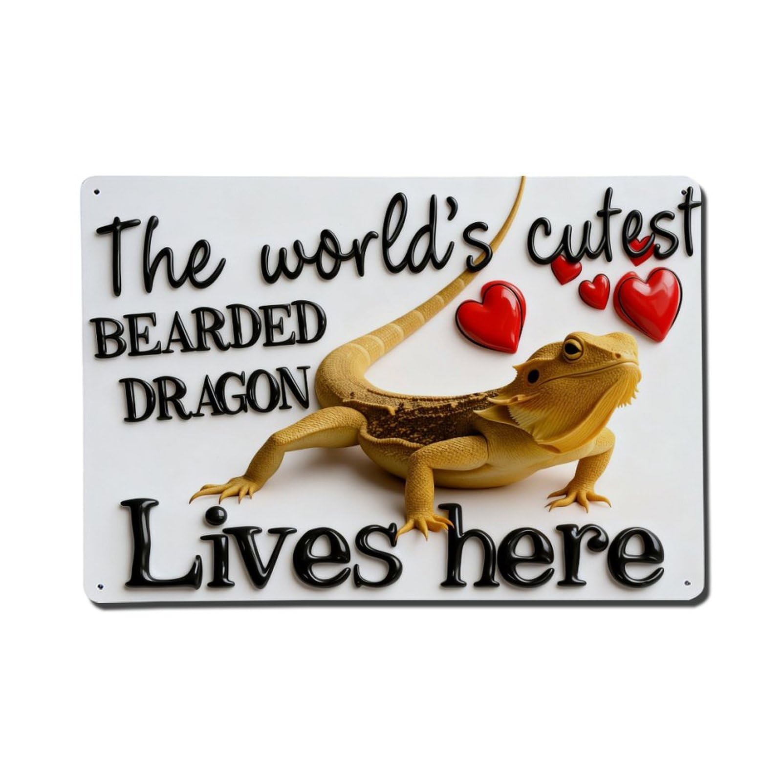 Bearded Dragon With Hearts And Text Metal Tin Sign Plaque