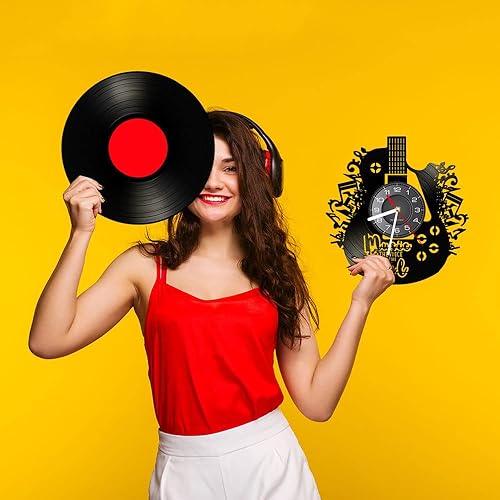 Miniatura 7 de Timethink Reloj de pared con música única de guitarra de 12 pulgadas, funciona con pilas, cuarzo silencioso sin tictac, reloj de pared colgante Rock