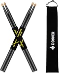 Donner Drum Sticks, 7A Snare Drumsticks for Drums Classic Maple Wood Drum Sticks 2 Pair with Carrying Bag Black