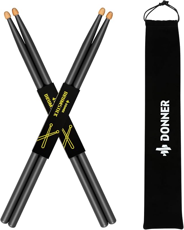 Drum Sticks, 5A Drumsticks Classic Maple Wood Black Drumsticks With Storage Bag, 2 Pairs
