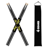 Donner Drum Sticks, 5A Drumsticks Classic Maple Wood Black Drumsticks With Storage Bag, 2 Pairs