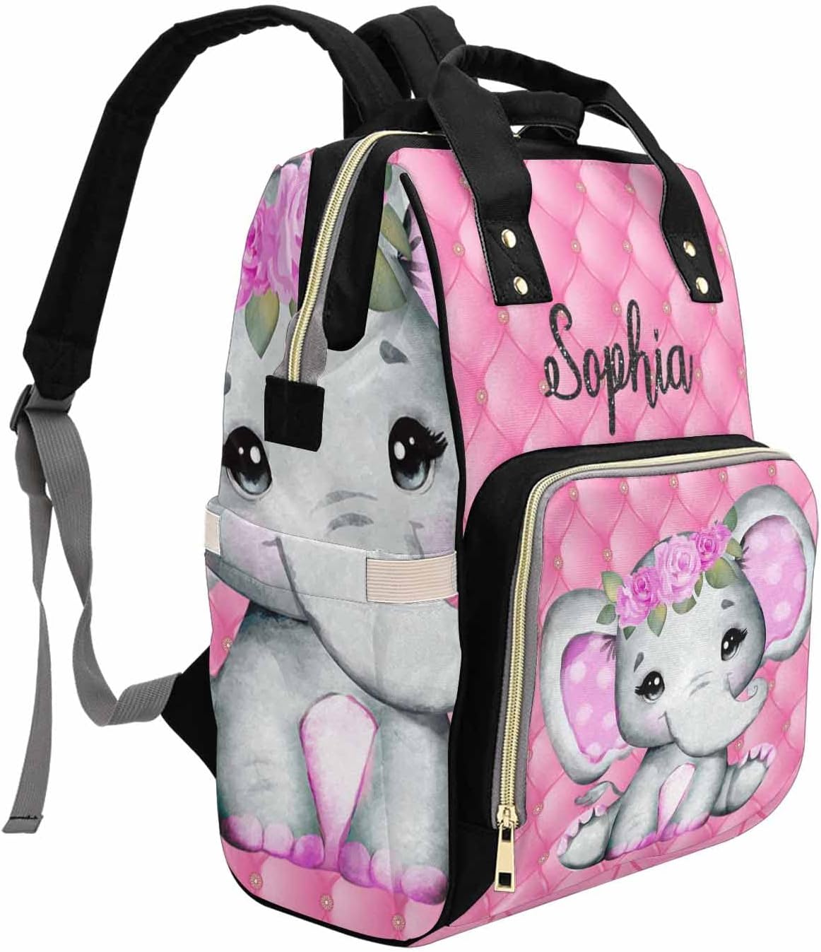 M YESCUSTOM Custom Name Diaper Bag with Animal for Women, Personalized Nursing Mommy Daypack with Large Capacity, Multifunction Travel Backpack, Birthday Gift for Wife Pink