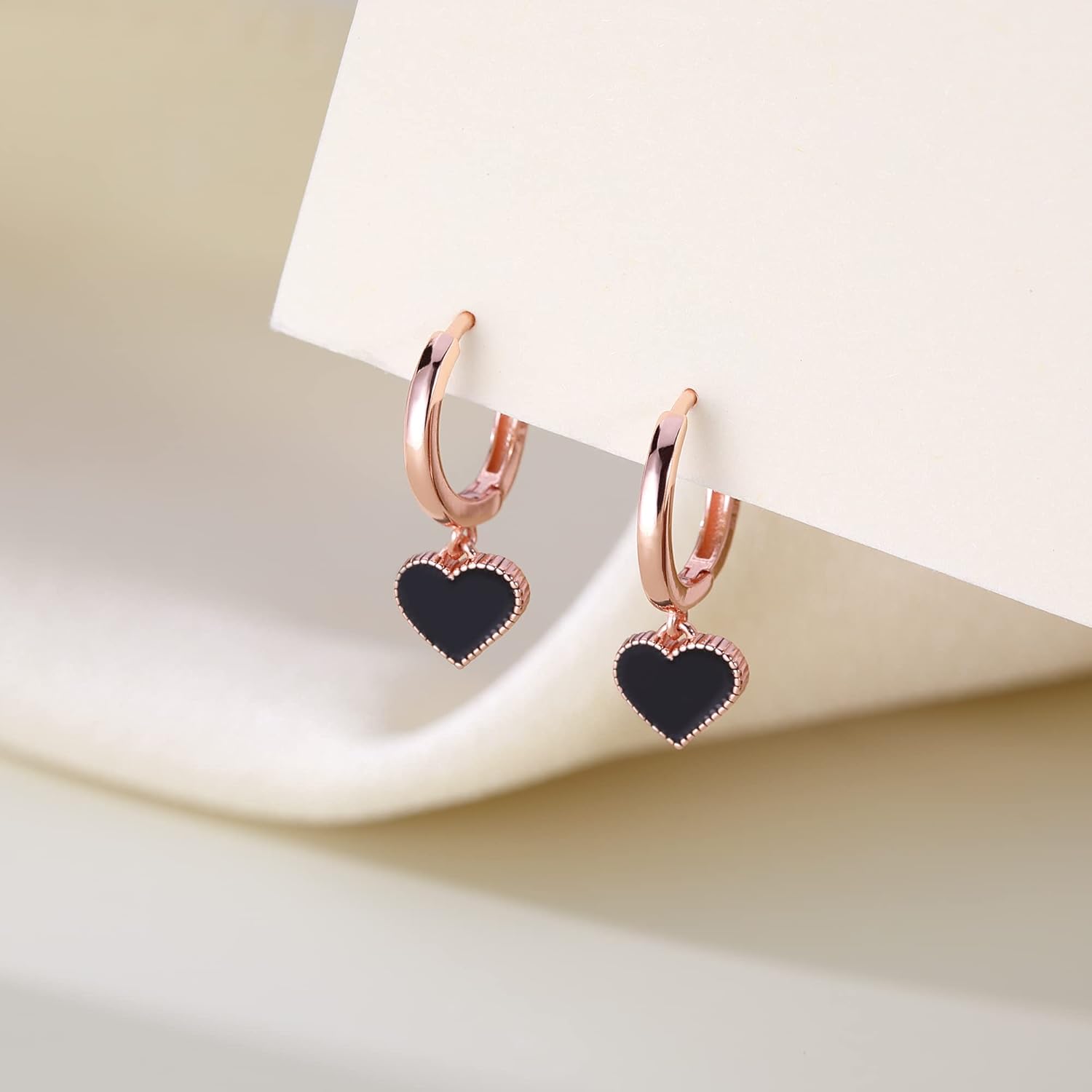 SLUYNZ Solid 925 Sterling Silver Black Heart Hoop Earrings for Women Teens Love Heart Hoop Earrings Huggie - Image 4