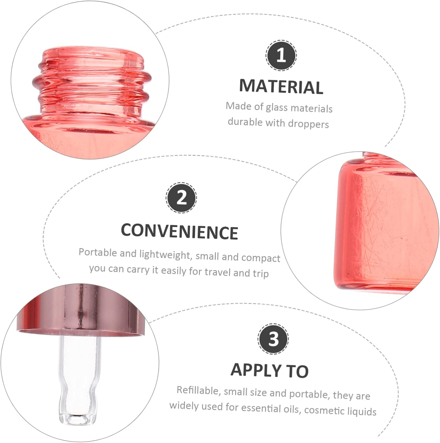 20Pcs Portable Dropper Bottles Leak Travel Essential Oil Containers Reusable Glass Dropping Bottles for Liquids for Perfumes Creams and Lotions