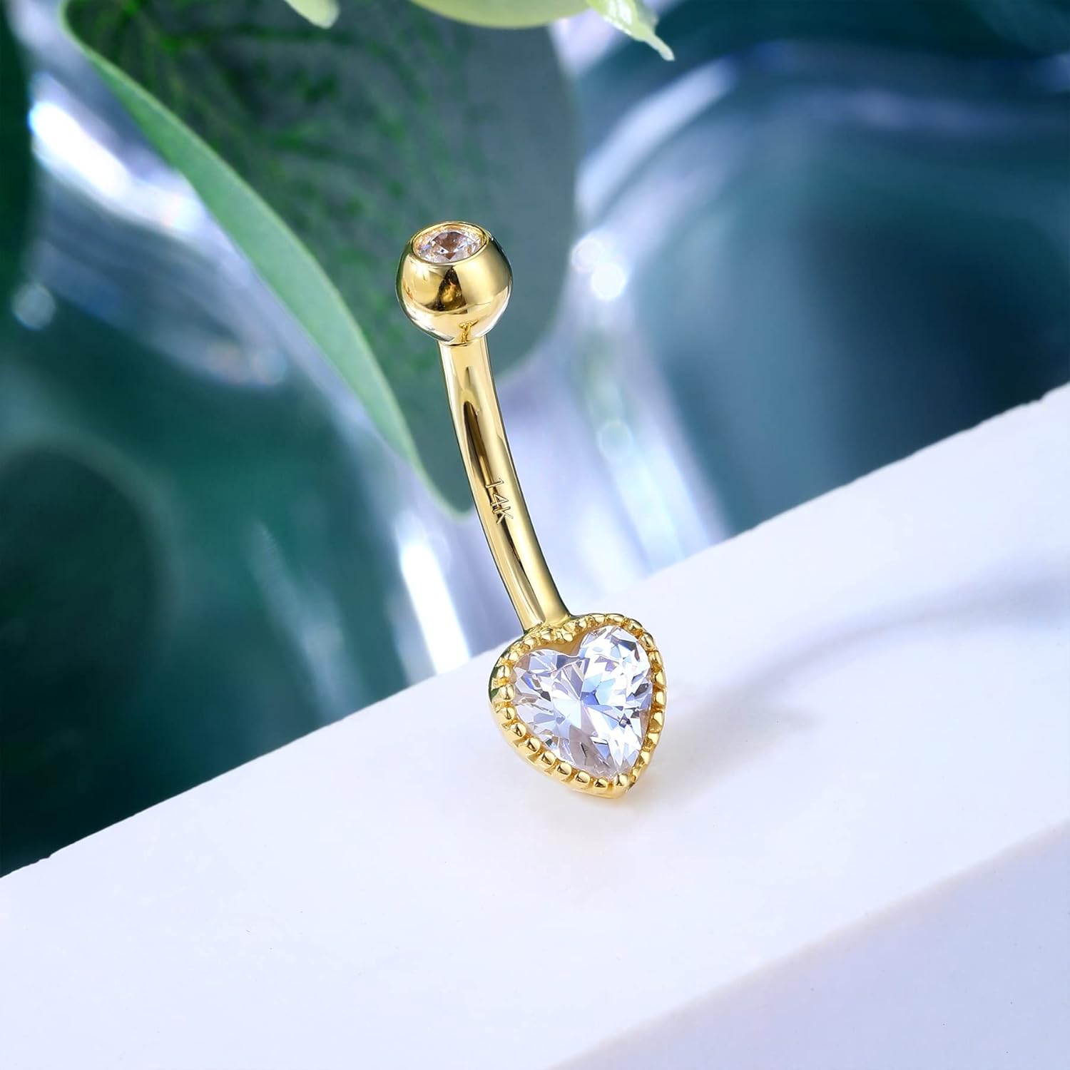 COCHARM 14K Real Gold Belly Button Rings Cute Heart 14K Solid Gold Belly Rings Bride 14K Yellow Gold Navel Rings Dainty Christmas 14Kt Heart Shapded Belly Navel Piercing Jewelry Gold 14K Nickel Free