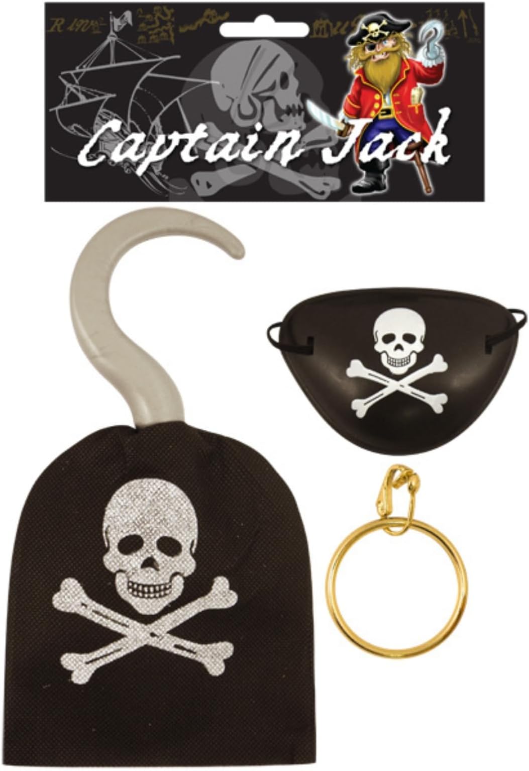 Pirate Hook, Eye Patch, Earing Kids Costume Accessory Pack